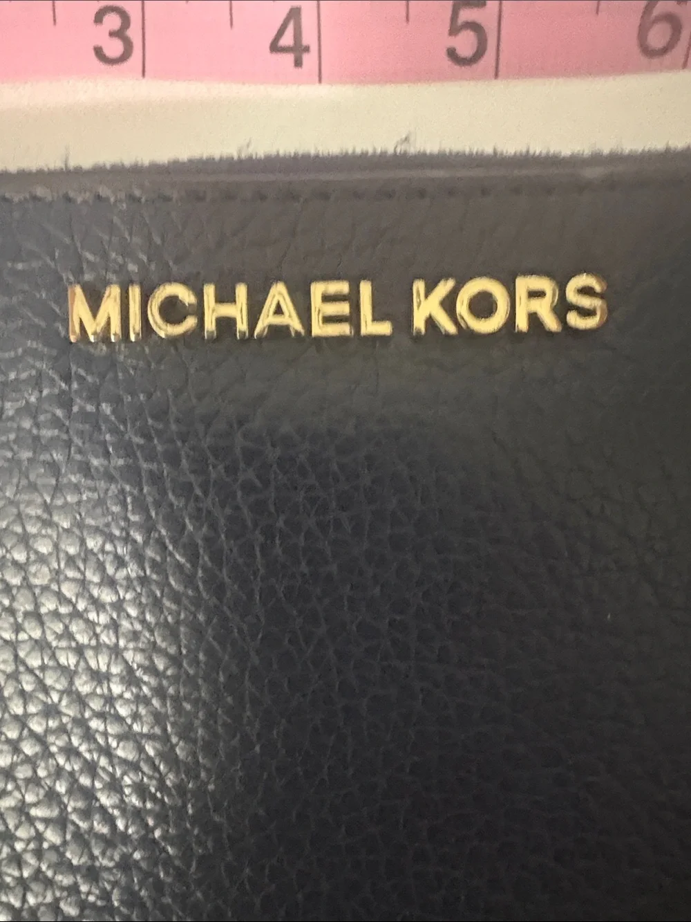 Michael Kors Navy Leather Wristlet with Gold Logo
